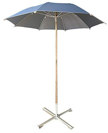 CGCSYZ Sonnenschirm aus Holz für den Garten, Strandschirm, 2,2 m, Sonnenschutz, Holzmast, 8 Streben, mit Kreuzfuß – Blau(