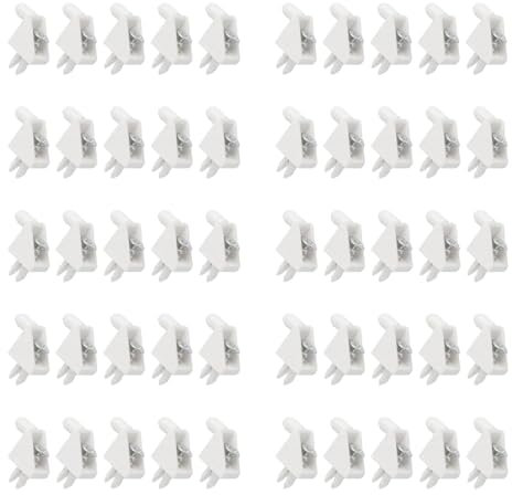 50 Stück Einlegeboden Halter, AMONENZ Regalbodenhalter, 90 Grad Regalbodenträger 5mm, Bodenträger für Einlegeböden, mit Schrauben, für Stützen Regalen und Reparatur Schränken