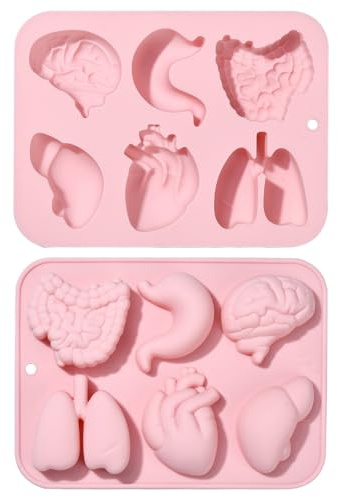 Airssory 2 stampi 3D a forma di organo per fondente, cervello, cuore, stomaco, polmone, per feste fai da te, Halloween, torte, caramelle, cioccolato, gelatina, resina, artigianato, decorazione