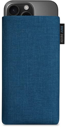 Adore June Classic Ozean-Blau Tasche kompatibel mit iPhone 16 Pro Max 2024 Handytasche aus widerstandsfähigem Cordura Stoff mit Display Reinigungs-Effekt, Made in Europe