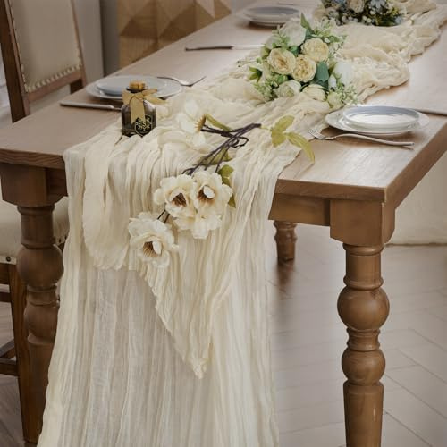 WAITER TREE Käsetuch Beige Tischläufer 90 x 300 cm Boho Gaze Frühling Cheesecloth Table Runner für Ostern Hochzeit Geburtstag Babypartys Dekoration