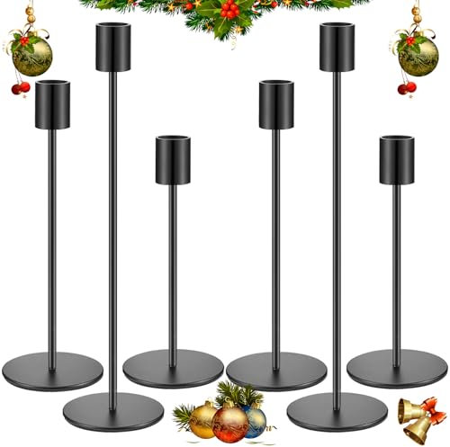 Qintora Set di 6 Porta Candele da Tavolo 33/28/22cm, Portacandele in metallo, Candelabro Moderno, Natalizio Candelabri, Candeliere per Matrimoni, Compleanni, Natale, Cena a Lume di Candela, Halloween