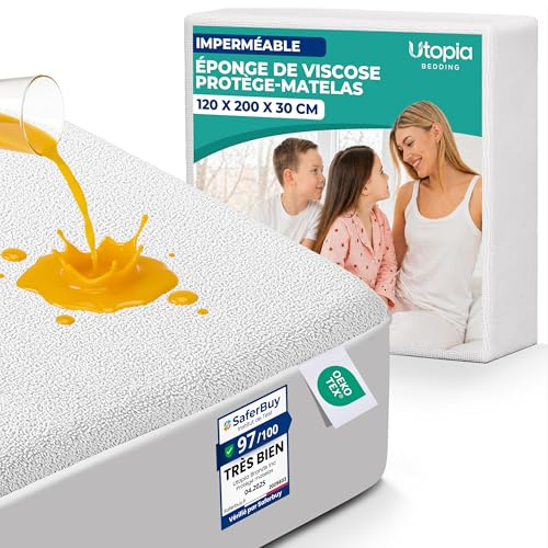 Wasserdichter Matratzenschoner aus Viskose-Frottee, 120 x 200 x 30 cm | Wasserdichter Matratzenschoner mit Rundum-Gummizug, Hotelqualität, Oeko-Tex-zertifiziert