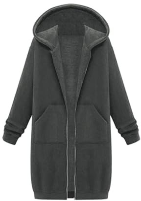 XUEJIANN Fleecejacke Damen Mit Kapuze Große Größen - Joggingjacken Für Damen Lang - Sweatjacke Oversize Gefüttert Casual Jacke Wintermantel Schwarz Mantel Elegant Lang Übergangsjacke Lang/Sweatshirt