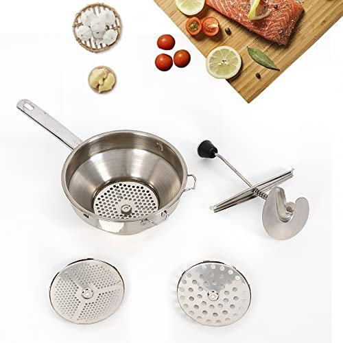 Roterande matkvarn, rostfritt stål passermaskin med 3 siktinsatser, passkvarn, för såser, sylt, puré, barnmat, potatismos, köttfyllningar