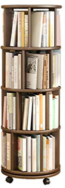 RKJDMSWJ Rotating Bookcase Tower with Wheels Rubber Wood 360° Rolling Book Organizer for Home Office Display Shelf Storage Rack