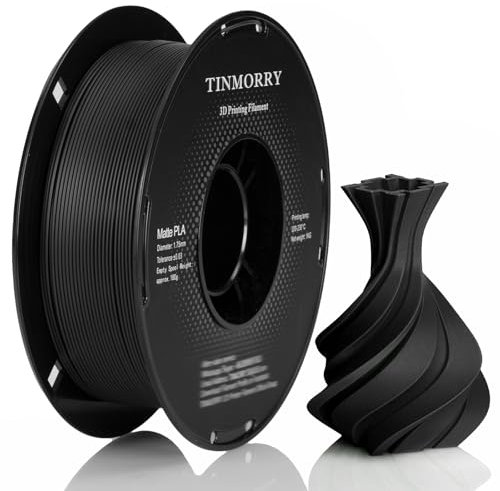 Matte PLA Filament 1.75mm, TINMORRY PLA 3D Druck Filament, Kompatibel mit Bambu Lab FDM 3D Drucker, 1 KG 1 Spule, Matt Schwarz