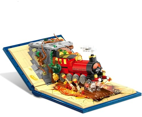 DzirePada Magisches Zug Buch Bausteine Bausatz, 889Stück Kreative Bücher mit Zug, Wizard World Monment Express Zug Klemmbausteine, Ideen Geschenke Kinder Erwachsene