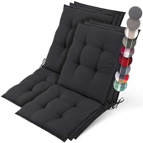 Beautissu 6er Set Premium Niedriglehner Auflage Gartenstuhl rutschfest | 100x50cm 8cm Dick Anthrazit robuster Stoff Polster Befestigungsbänder UV-Lichtechtheit 5 Gartenstuhlauflage Robust Sun-NL