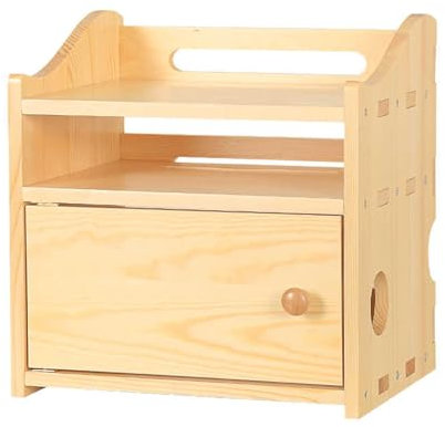 Caja Ocultar Router Wifi Madera Maciza Estructura de Mortaja y Espiga Escritorio Multicapa Router Rack Gran Capacidad Caja Router para Decoración del Hogar(30 * 23 * 30cm B)