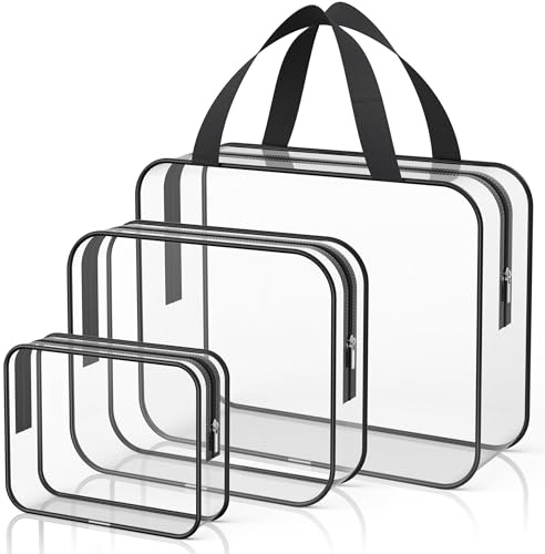 Cheerhom Pack of 3 Transparent TSA Approved Aeroplane Hand Luggage, Liquids Pouch Travel Gadgets Waterproof Cosmetic Bag Men Women Girls