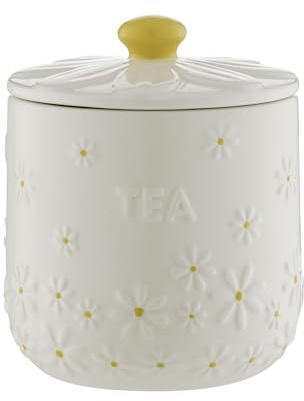 Price & Kensington Daisy Tea Vorratsdose | 700 ml luftdichter Keramikbehälter | geprägter Gänseblümchen-3D-Deckel mit handbemaltem gelbem Griff | cremefarbene Glasur | Küchenaufbewahrungsbehälter