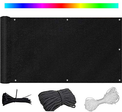 Clôture de jardin opaque pour balcon - Protection UV - Protection contre le vent - 100 % intimité - Cordon de serrage et serre-câble - Idéal pour terrasse et extérieur - Noir - 135 x 1000 cm