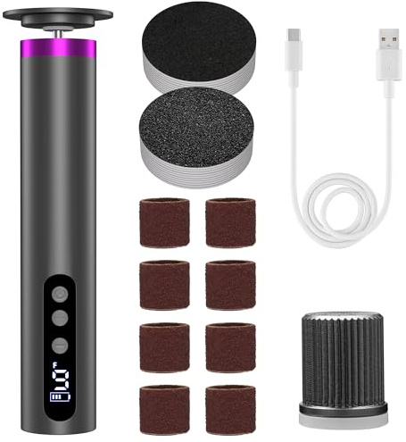 2 in 1 Limapiedi Elettrico Ricaricabile, 9 Velocità Regolabile con Display LCD, Rimuovi Calli e Pelle Morta, Set Pedicure Manicure Professionale con 20 Carte abrasive e Batteria 2000mAh (Grigio)