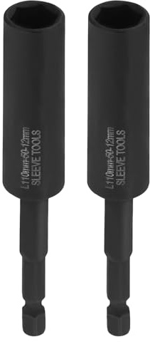 sourcing map 2 x Steckschlüssel-Bohrer, 12 mm, metrischer tiefer Stecknuss, 1/4-Zoll-Sechskantschaft, 110 mm, extra lange 6-Punkt-Stecknüsse, Schnellwechsel, CR-V-Stahl-Bolzen-Setter für Bohrschrauber