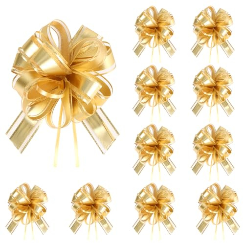Sploziia 10 Stück Große Geschenkschleife-18 cm Geschenkband Gold, Schleife Zuckertüte Für Bastelarbeiten, Verpackungen, Hochzeiten, Geburtstagsgeschenke, Weihnachten