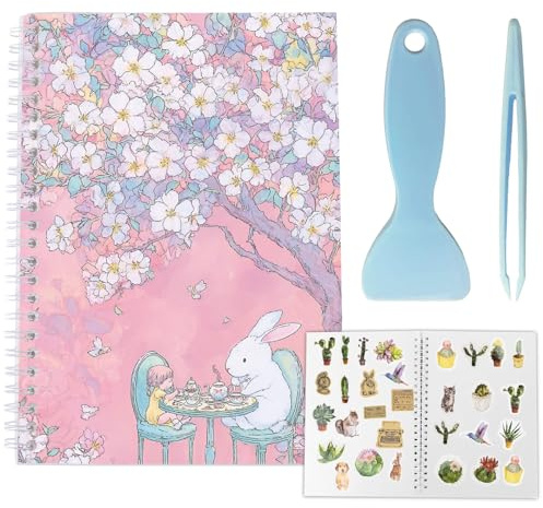 CRASPIRE Álbum Pegatinas Reutilizable 40 página Bonito Diseño Conejo Rosa Y Flores Organizador Pegatinas En Blanco Papel Desprendible Tamaño A5 Herramientas Manualidades Regalos Navidad Graduación