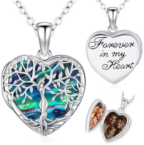 Friggem Collana con Medaglione Foto in Argento Sterling 925, Collana Personalizzata Foto, Ciondolo Portafoto Albero della Vita, Regali di Gioielli di Memoria per Donne Ragazze Mamma