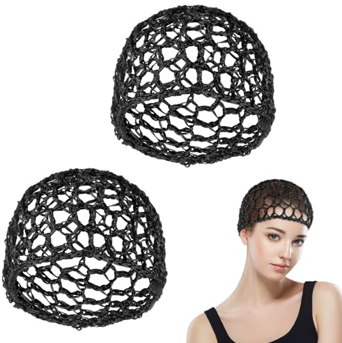 Piriuuo Haarnetzkappe, Haarnetz zum Schlafen, elastisches Netz, Häkelhaar, Netz-Snoods für Frauen, weiche Duschhauben, Haar-Wickelnetz für Seide, Presse, Zubehör zum Schlafen (schwarz), 2 Stück