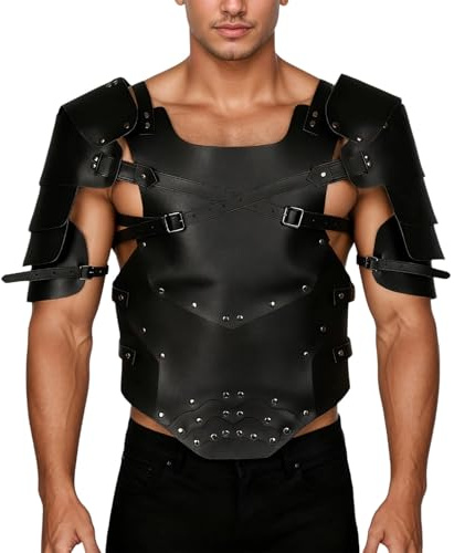 Generisch Herren Rüstungsset im Gladiatoren-Stil aus Kunstleder - Verstellbarer Brustpanzer mit Schulterplatten | Krieger-Kostüm für LARP und Cosplay