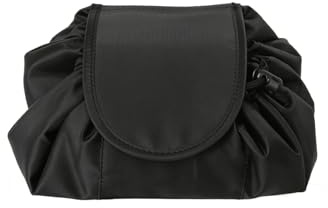 Drawstring Makeup Bag,PortableLarge Capacity Lay Flat Makeup Bag Quick Pack