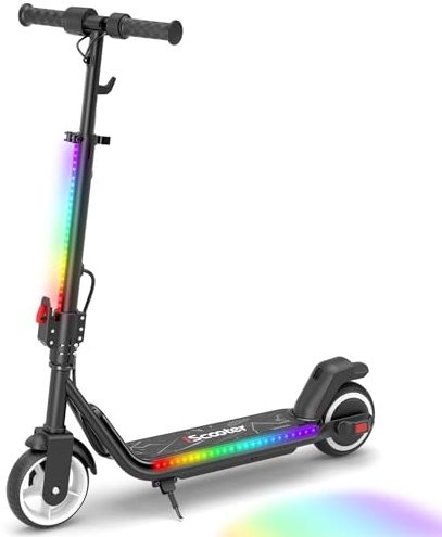 iScooter E Scooter Kinder 8-14 Jahre, 250W Peak Motor, 8/13/19km/h, 60Min Fahrzeit bis zu 15km, Faltbar & Verstellbare Höhe 90-102 cm, Faltbar E-Roller Kinder mit 6.5 Reifen, Bunte Regenbogenlichter