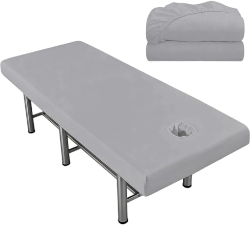 2 stycken dra-på-överdrag för massagesäng med hål, 80 x 190 cm vattentätt och oljebeständigt överdrag för massagesängar, tvättbart massageöverdrag för sminkbord, spa, skönhet (grå)