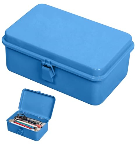 Metal Storage Box with Lid 20x13x8cm Iron Scrapbook Stamps Container Rectangular Empty Tool Box Portable Storage Organizer for Pegs, Metal Fittings, Pens, Stationary, Office, Sewing Supplies