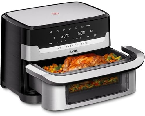 Tefal Dual Easy Fry Flex - Freidora de aire caliente 9L – Airfryer con 2 cámaras y GiantZone, separador FlexCook, 2700 W, 40 – 200 °C, 7 programas, freír bajo en grasa y 2 platos al mismo tiempo