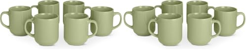 Amazon Basics Tazas de Café de Gres Esmaltado, Juego de 6 Piezas, 455ml, Aptas para Microondas y Lavavajillas, Oliva (Paquete de 2)