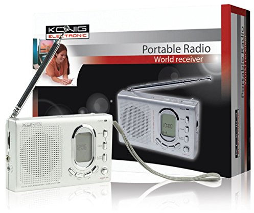 Konig 110x70x23mm AM FM SW-Portable Radio World Receiver with Digital Display - Silver