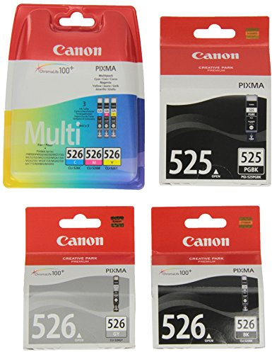 Canon PGI525 / CLI526CMY + K + GY Tintenpatronen, 6-er Set von 2 x schwarz, 3 x farbtinten, 1 x grau