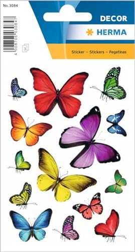 HERMA 3084 pegatinas de mariposas multicolor, pequeñas y grandes, 42 unidades, pegatinas de mariposa en rojo, lila, amarillo y azul, etiquetas para álbum de fotos, diario, álbum de poesía,