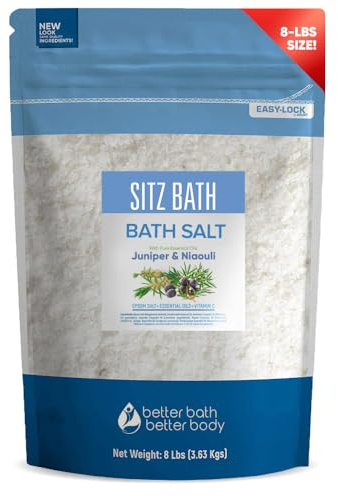 Sitz Bath Soak 128 Ounces Sitz Salt Epsom Salt with Natural Geranium, Frankincense, Lavender, Niaouli Essential Oil Plus Vitamin C in BPA Free Pouch with Press-Lock Seal