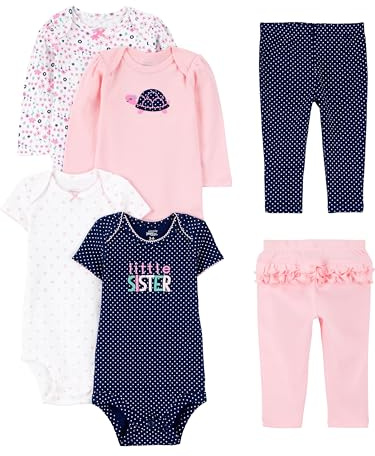 Simple Joys by Carter's Baby Girls 6-Piece Bodysuits (Short and Long Sleeve) and Pants Set, Multicolor/Dots/Floral/Hearts/Turtle, 0-3 Months