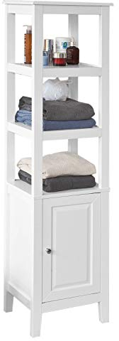 SoBuy FRG205-W Hochschrank Badregal Badschrank Badmöbel mit 3 offenen Fächern und Tür Badzimmer weiß BHT ca: 40x150x33cm