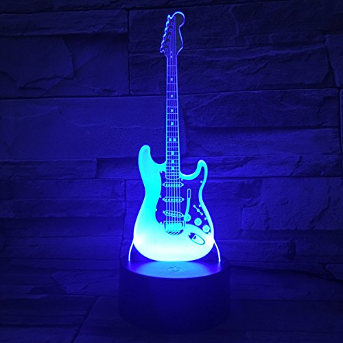 SISYS Lampade 3D Illusione Ottica Luce Notturna, Deco Lampada LED da Tavolo Illuminazione Luce di Notte 7 Colori Controllo Tattile Lampada Decorazione da Comodino con Cavo USB, Chitarra