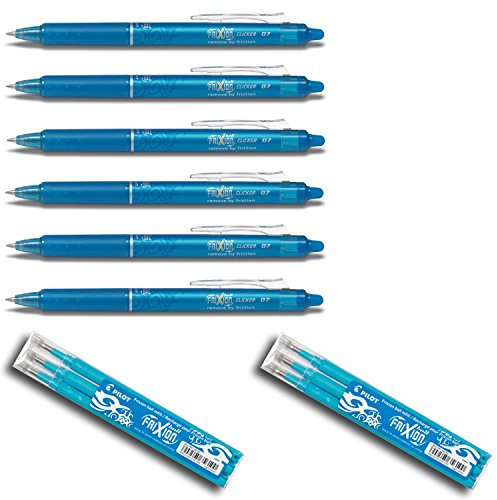 Pilot Frixion Clicker Feiner Tintenroller | versenkbare Spitze | Strichstärke 0,7 mm (medium) (Hellblau, 6er Pack | Incl. 6 Minen)