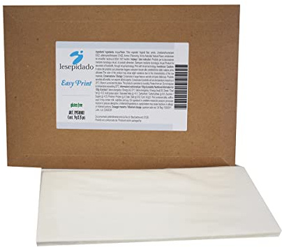 Foglio edibile EASYPRINT Lesepidado 25 fg spess.0,5mm A4 bianchi, SENZA zucchero, SENZA glutine, perfetto al taglio, alta risoluzione di stampa. Non è una cialda, Non è un foglio di pasta di zucchero