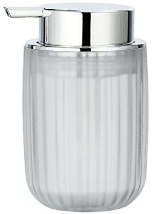 WENKO Seifenspender Agropoli Transparent, nachfüllbarer Seifendosierer für Flüssigseife aus Kunststoff mit plastischer Formgebung und gefrosteter Oberfläche, 7,5 x 12,5 x 9 cm, Füllmenge 250 ml
