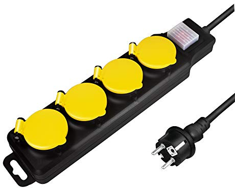 LogiLink LPS254 - Ciabatta elettrica per esterni, 4 prese (4 CEE 7/3) con protezione IP 44 e interruttore on/off, per esterni