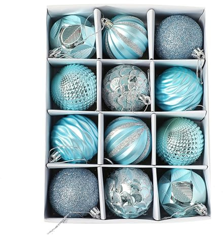 12er Set edle Weihnachtskugeln Ø 6cm Weihnachtsbaum Kugeln Christbaumkugeln Weihnachts-Deko Christbaum-Schmuck (Blau)