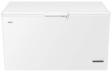 Haier HCE321T Arcon Congelador Horizontal, 319L, Ancho 141cm, Función Fast Freeze y Super Congelación, 2 Cestos Metálicos, Display Digital, Interior de Aluminio Texturizado, Tirador Exterior, Blanco
