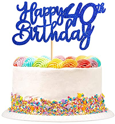 Blumomon 3 Pack Happy 40th Birthday Cake Topper Blue Glitter Cheers to 40 Fabulous Cake Decoration for 40th Birthday Party Decoration Supplies