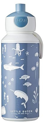 Mepal - Trinkflasche Pop-up Campus - Wasserflasche - Auslaufsichere Flasche für die Schule - Wiederverwendbar - BPA-frei & Spülmaschinenfest - 400 ml - Little Dutch Ocean