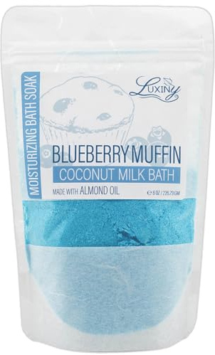 Luxiny Vegan Milk Bath Soak Made with Moisturizing Coconut Milk Powder & Sweet Almond Oil for a Bath Bomb Dust Soothing Fizz & Relaxing Soak, 8 oz. (Blueberry Muffin)