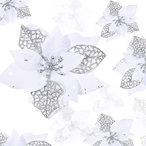 24 Stücke Weihnachten Funkeln Weihnachtsstern Blumen Funkeln Künstliche Weihnachten Blumen Hochzeit Weihnachtsbaum Neujahr Ornamente (Weiß)