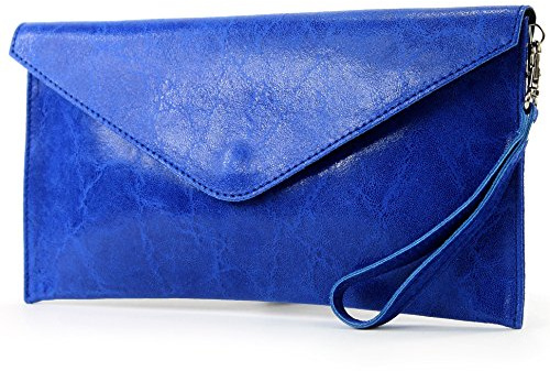 modamoda de - T106G - ital Clutch Unterarmtasche Glattleder, Farbe:Ultramarinblau