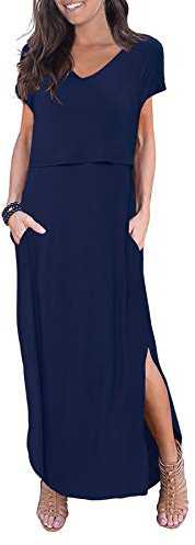 Smallshow Abito Allattamento Donna Lungo Split Vestiti Premaman Eleganti Estivi Navy M