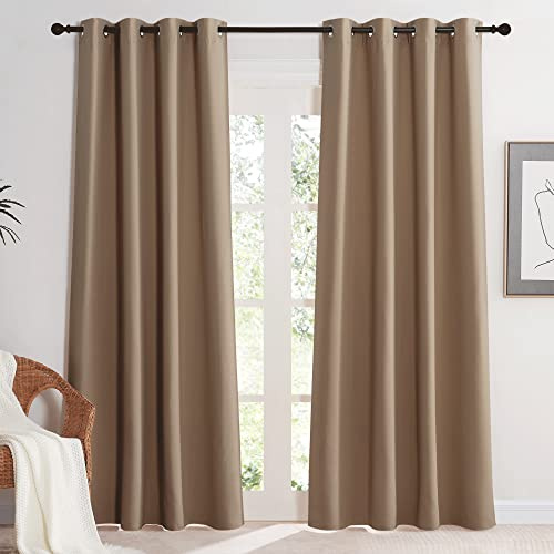 KGORGE Värmeisolerande gardiner – anti-UV-gardin, dekoration för flickrum, pojke, vuxna, mörkläggningsgardiner fönstergardiner med öljetter, 140 x 220 cm, 2 paneler, mocka | Cappuccino, set om 2, 220 x 140 cm (H x B), termisk gardin mot värme, mörkläggning, solskydd, för fårrum/vardagsrum